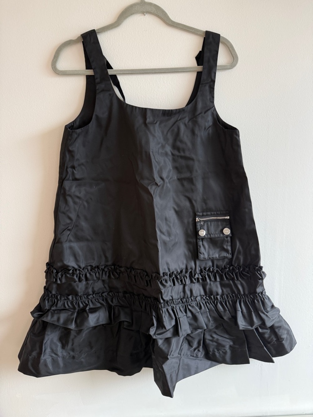 Ganni Black Dress with Silver Hardware and Ruffle Detail